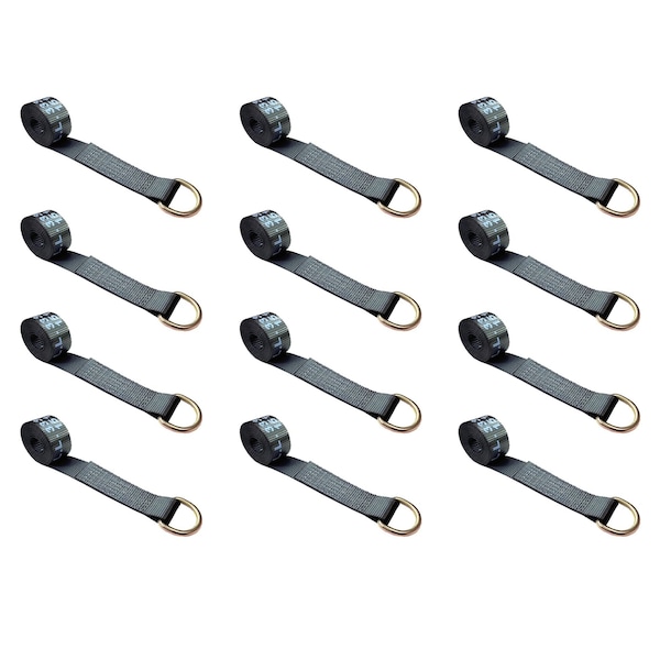 2" x 10' Lasso Strap w/ D Ring Auto Tie Down Wheel Lift Tow Truck Trailer, 12PK
